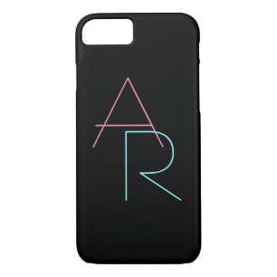 Modern Overlapping Initials   Pink Turquoise Black iPhone 8/7 Case