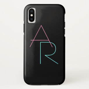 Modern Overlapping Initials   Pink Turquoise Black iPhone X Case