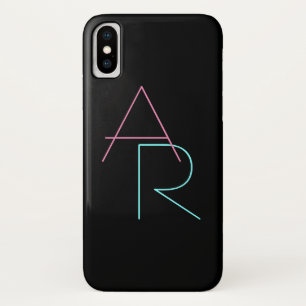 Modern Overlapping Initials Pink Turquoise Black iPhone X Case