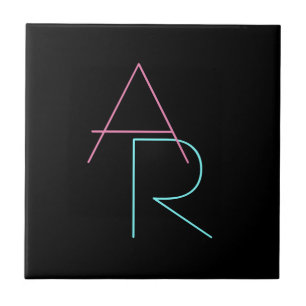 Modern Overlapping Initials   Pink Turquoise Black Ceramic Tile