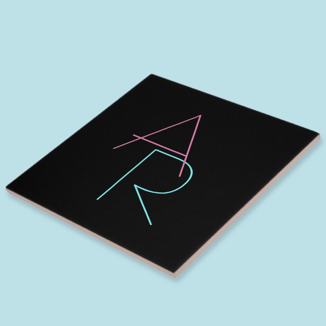 Modern Overlapping Initials | Pink Turquoise Black Ceramic Tile (Creator Uploaded)