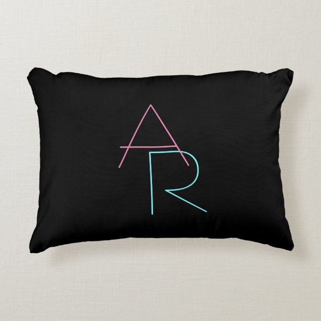 Modern Overlapping Initials | Pink Turquoise Black Decorative Cushion (Front)