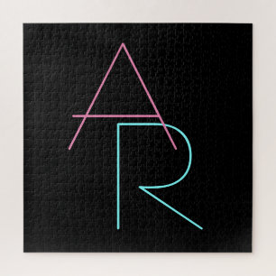 Modern Overlapping Initials   Pink Turquoise Black Jigsaw Puzzle