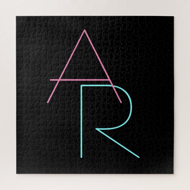 Modern Overlapping Initials | Pink Turquoise Black Jigsaw Puzzle (Vertical)