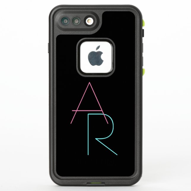 Modern Overlapping Initials | Pink Turquoise Black LifeProof iPhone Case (Back)
