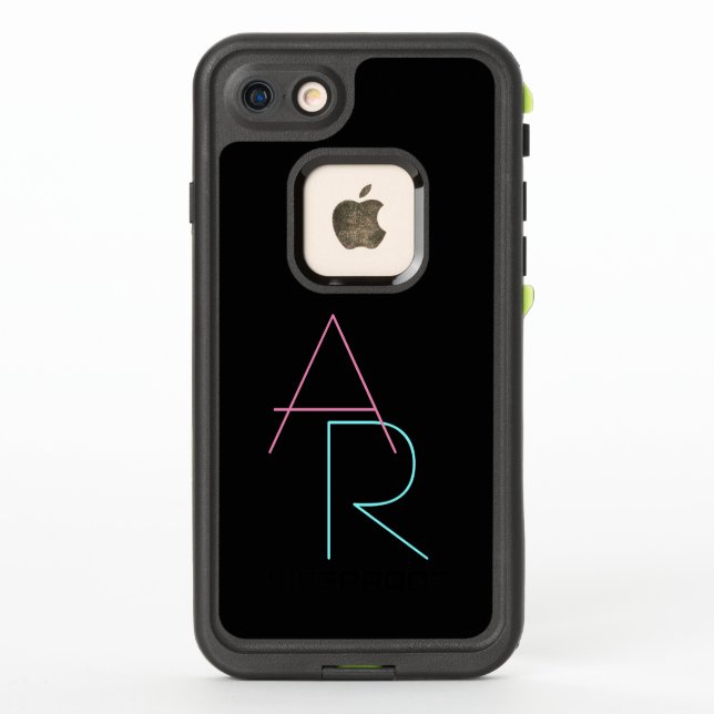 Modern Overlapping Initials | Pink Turquoise Black LifeProof iPhone Case (Back)