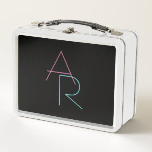 Modern Overlapping Initials Pink Turquoise Black Metal Lunch Box