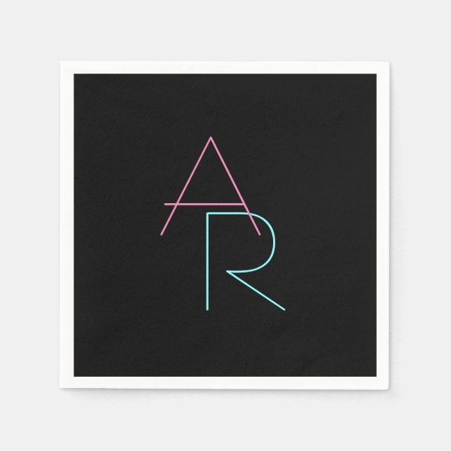 Modern Overlapping Initials | Pink Turquoise Black Napkin (Front)