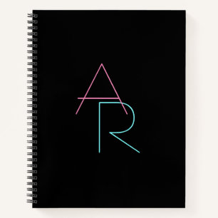 Modern Overlapping Initials   Pink Turquoise Black Notebook