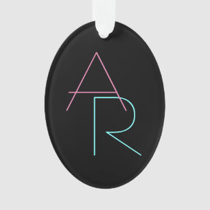 Modern Overlapping Initials   Pink Turquoise Black Ornament