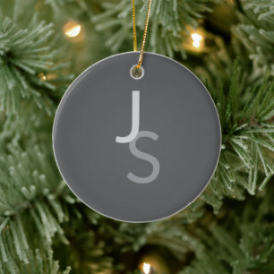 Modern Overlapping Monogrammed Initials   Gray Ceramic Ornament