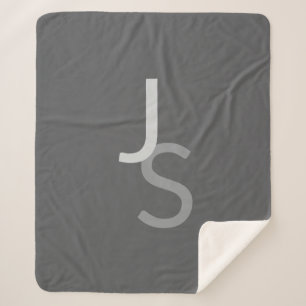 Modern Overlapping Monogrammed Initials Gray Sherpa Blanket