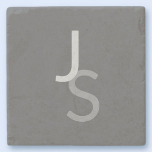 Modern Overlapping Monogrammed Initials   Gray Stone Coaster