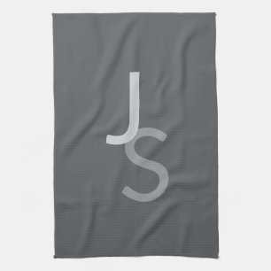 Modern Overlapping Monogrammed Initials   Gray Tea Towel