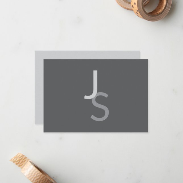 Modern Overlapping Monogrammed Initials | Grey Card (Front/Back In Situ)