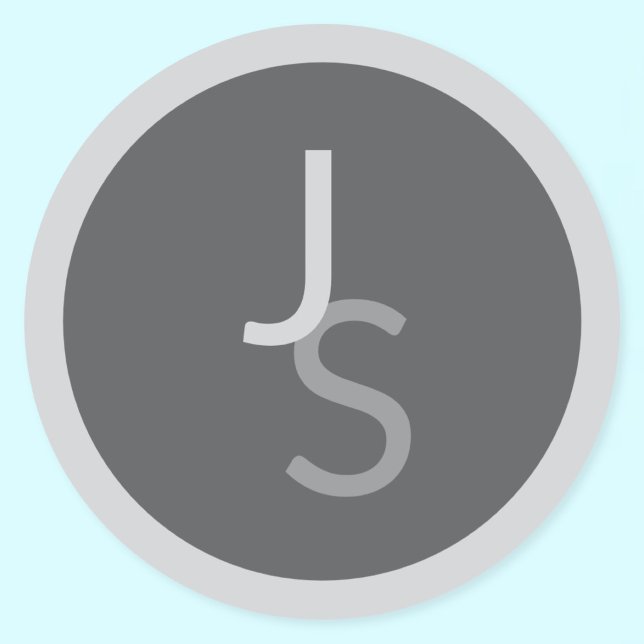 Modern Overlapping Monogrammed Initials | Grey Classic Round Sticker (Creator Uploaded)