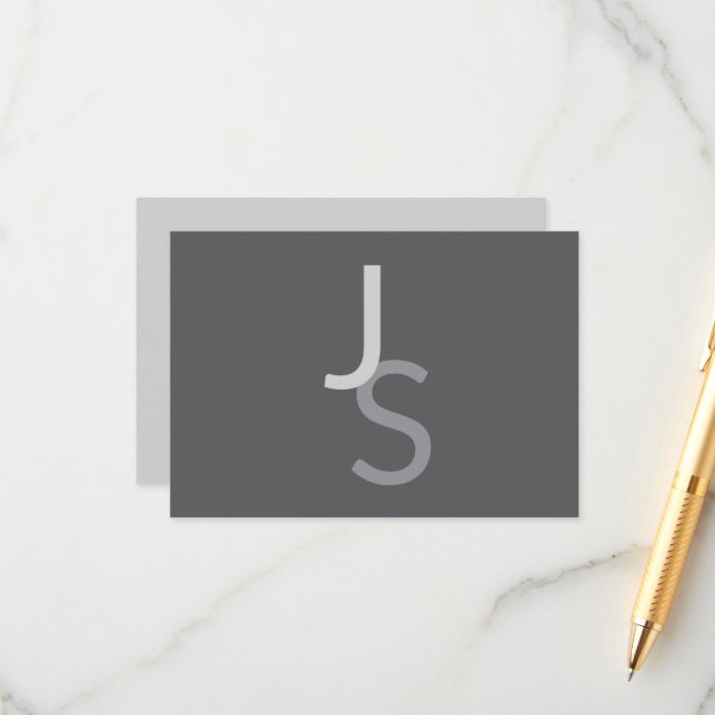 Modern Overlapping Monogrammed Initials | Grey Enclosure Card (Front/Back In Situ)