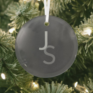 Modern Overlapping Monogrammed Initials   Grey Glass Tree Decoration