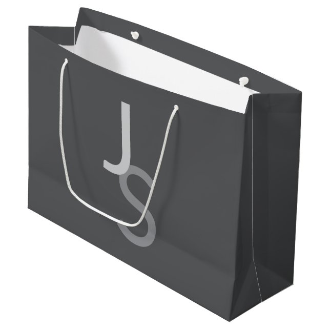 Modern Overlapping Monogrammed Initials | Grey Large Gift Bag (Front Angled)