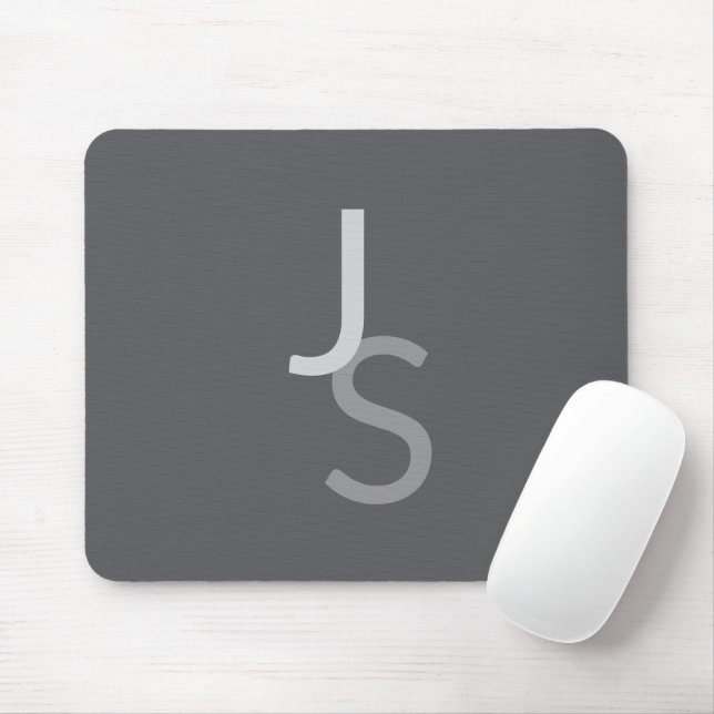 Modern Overlapping Monogrammed Initials | Grey Mouse Pad (With Mouse)