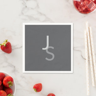 Modern Overlapping Monogrammed Initials   Grey Napkin