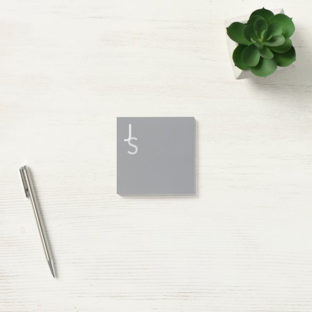 Modern Overlapping Monogrammed Initials | Grey Post-it Notes (Office)