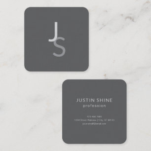 Modern Overlapping Monogrammed Initials Grey Square Business Card