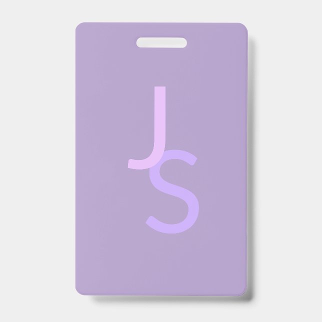 Modern Overlapping Monogrammed Initials | Purple ID Badge (Front)
