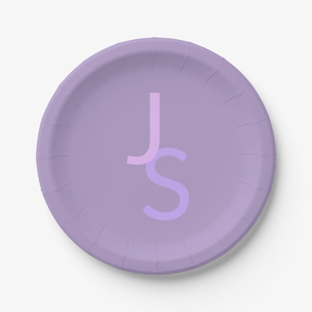 Modern Overlapping Monogrammed Initials | Purple Paper Plate (Front)