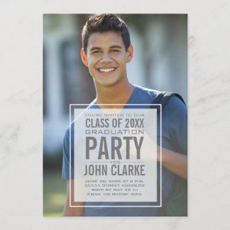 Modern Overlay Male Photo Graduation Party Invitation