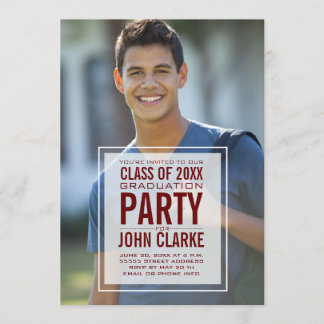 Modern Overlay Male Photo Graduation Party Invitation