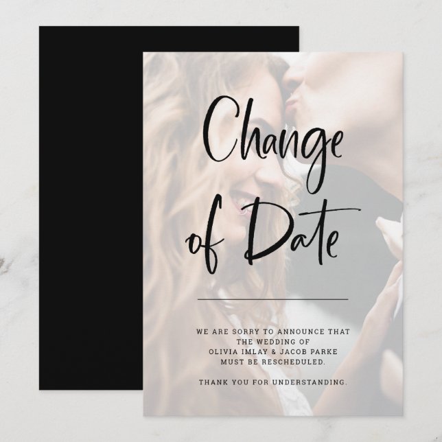 Modern Overlay | Photo Wedding Change of Date Invitation (Front/Back)