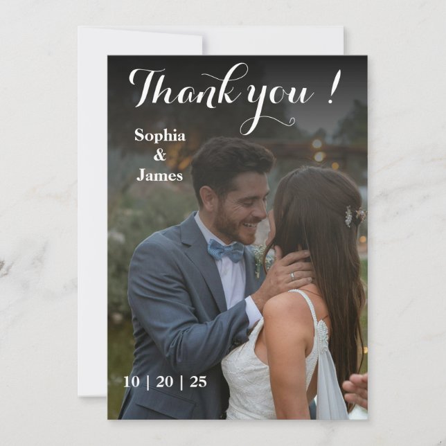Modern Overlay Wedding Thank You Card (Front)