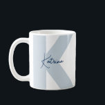 Modern Oversized Monogram Initial Handwritten Name Coffee Mug<br><div class="desc">Bold and effortlessly stylish, this oversized letter name mug is a modern twist on classic monogram design. Featuring a sweeping, hand-painted style initial in soft powder blue, paired with a minimalist script name overlay in navy, this mug makes a statement without saying too much. It’s the perfect balance of eye-catching...</div>