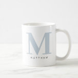 Modern Oversized Monogrammed Initial & Name Coffee Coffee Mug<br><div class="desc">Minimalist, modern, and perfectly personal — this custom initial and name mug is the ideal blend of simplicity and style. Featuring a bold monogram in soft blue and a sleek uppercase name beneath, this design is both timeless and versatile, making it an excellent gift or everyday essential. Whether you're gifting...</div>