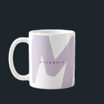 Modern Oversized Monogrammed Initial & Name Coffee Mug<br><div class="desc">Add a touch of softness and style to your daily routine with this personalised lavender monogram mug. Featuring a large, abstract initial in a muted lavender shade and a modern sans-serif name overlay, this mug is designed to stand out with understated elegance. The contemporary design is perfect for those who...</div>