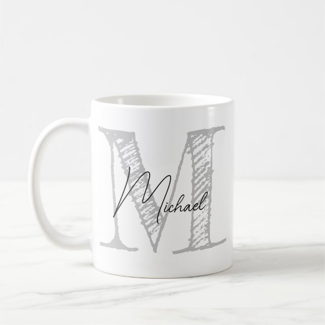 Modern Oversized Monogrammed Initial & Name Coffee Mug (Left)