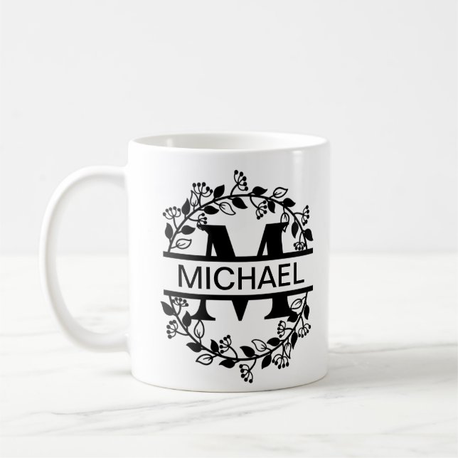 Modern Oversized Monogrammed Initial & Name Coffee Mug (Left)