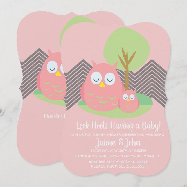 Modern Owl Baby Shower Hoot Chevron Invitation (Front/Back)
