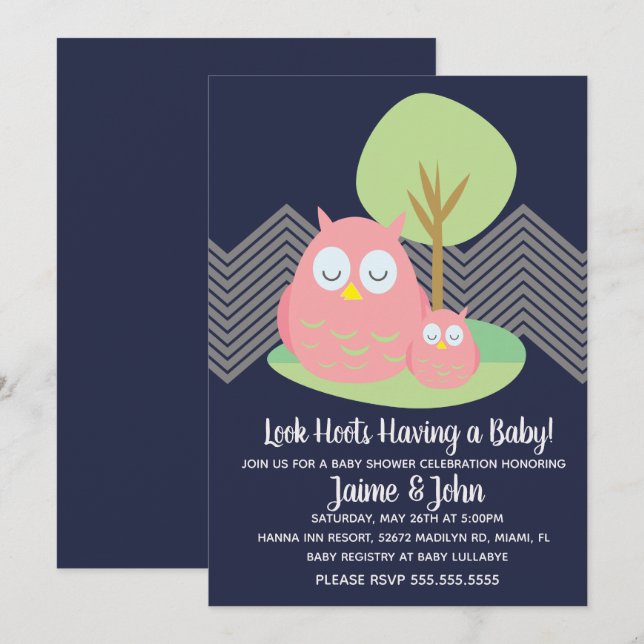 Modern Owl Baby Shower Hoot Invitation (Front/Back)