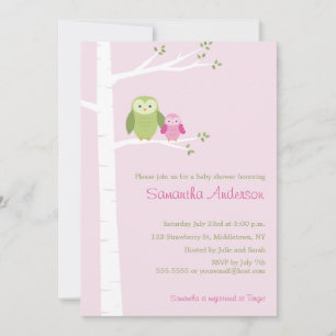Modern Owl Birch Baby Shower Invitation - Girl