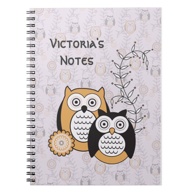 Modern Owls Personalised Notebook (Front)