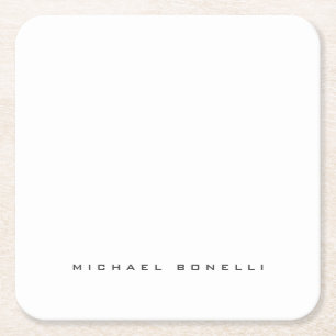 Modern Own Name Professional Minimalist Plain Square Paper Coaster