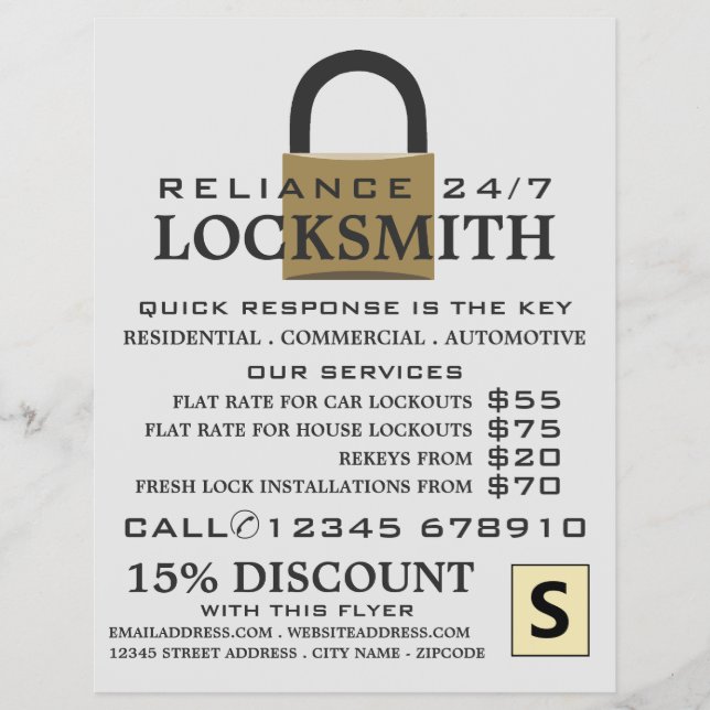 Modern Padlock, Locksmith Advertising Flyer (Front)