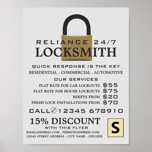 Modern Padlock, Locksmith Advertising Poster (Front)