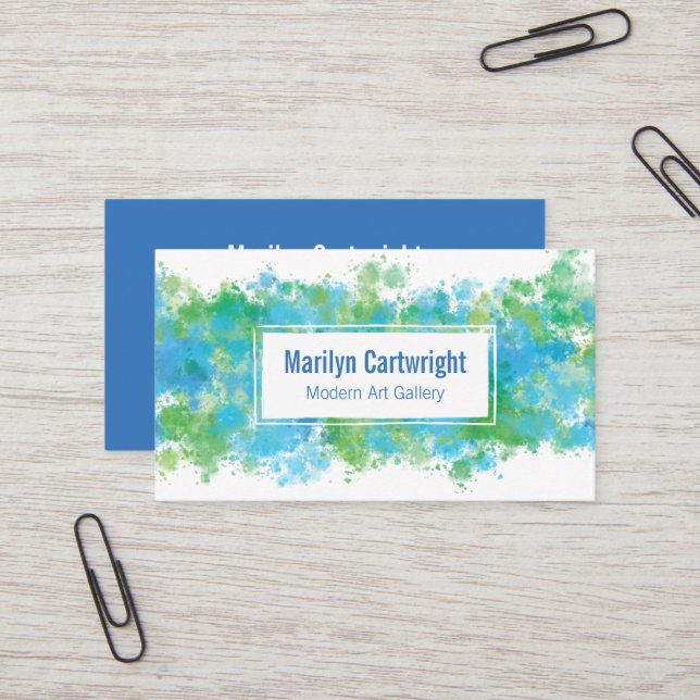 Modern Paint Blue Green Business Card (Front/Back In Situ)