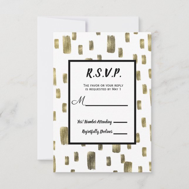 Modern Paint Brush Gold Copper Bronze RSVP Reply Card (Front)