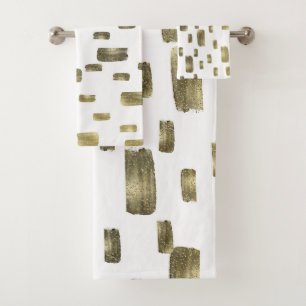 Modern Paint Brush Gold Copper Bronze Sparkle Bath Towel Set