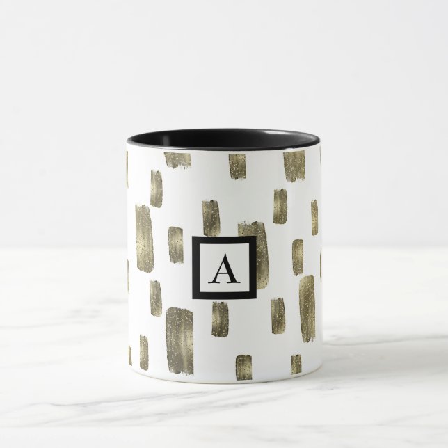 Modern Paint Brush Gold Copper Bronze Sparkle Mug (Center)