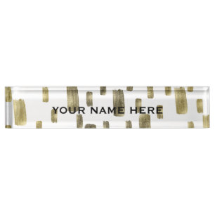 Modern Paint Brush Gold Copper Bronze Sparkle Nameplate